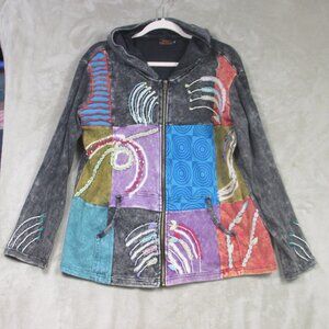 Rising International Boho Patchwork Jacket Womens XL Full Zip Colorful Hoodie